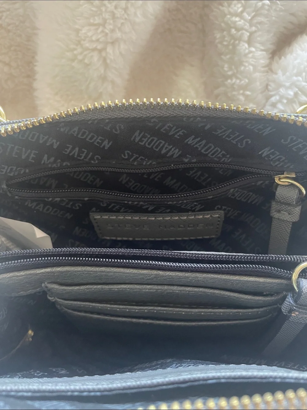 Steve Madden Gray Taupe Crossbody with Gold Chain Strap